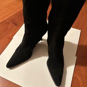 Rene Mancini Knee High Black Suede and Fully Leather Interior Heeled Boots
